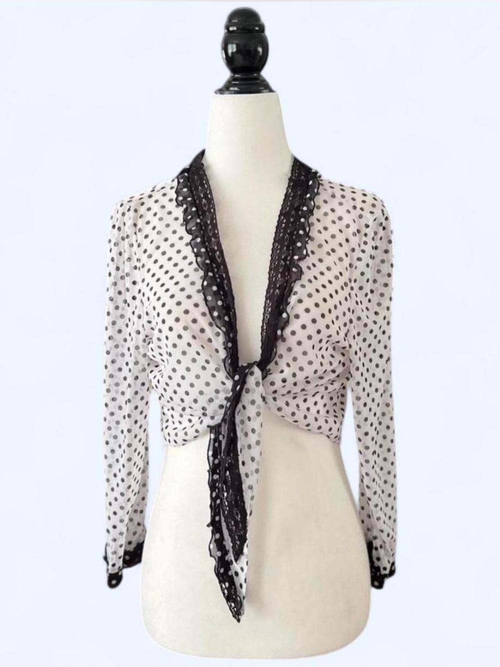 Vintage Joseph Ribkoff Polka Dot Sheer Wrap Top Ruffle Balletcore 12